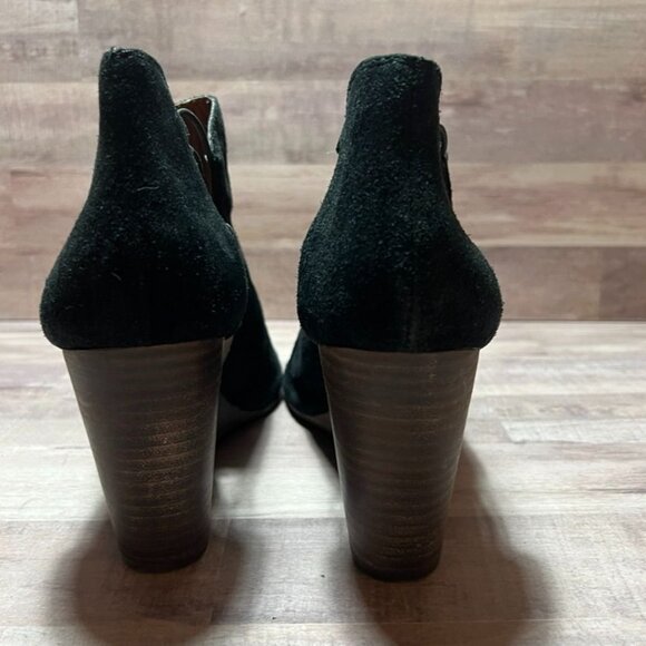 Lucky Brand Womens Black Suede Peep Toe Wedge Booties - Picture 4 of 12